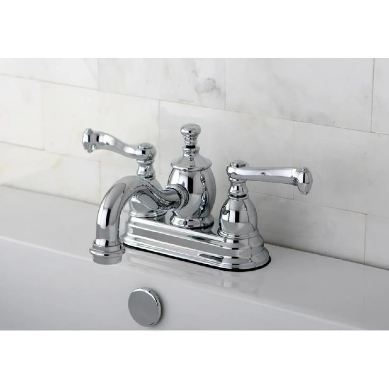 Kingston Brass Royale 4" Centerset Lavatory Faucet with Metal Lever Handle and Heritage Spout