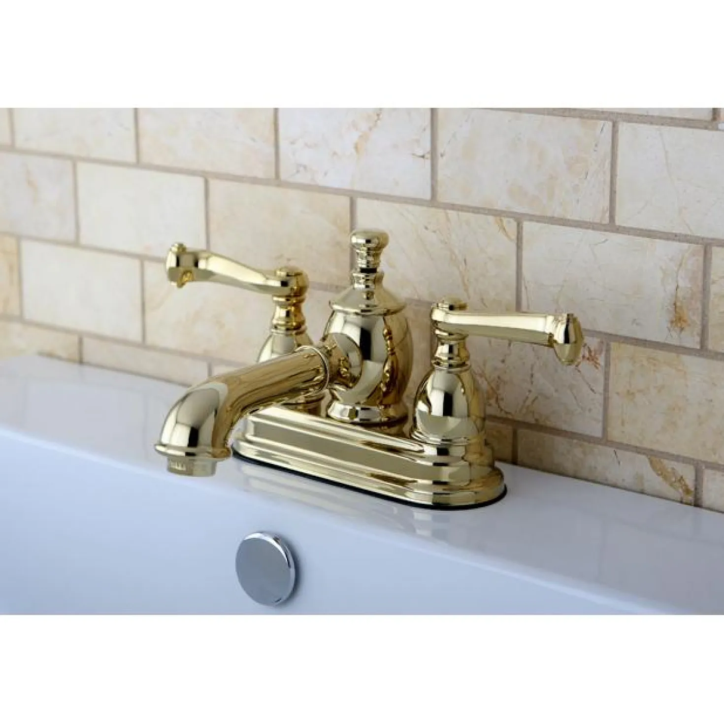 Kingston Brass Royale 4" Centerset Lavatory Faucet with Heritage Spout and Metal Lever Handle