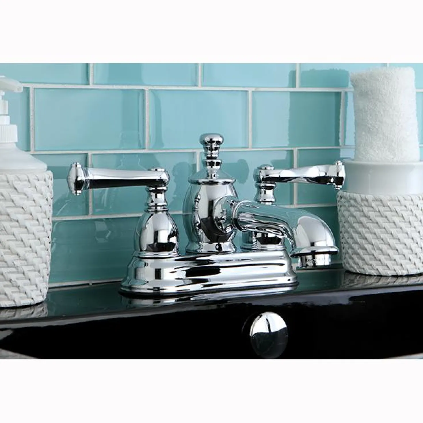 Kingston Brass Royale 4" Centerset Lavatory Faucet with Heritage Spout and Metal Lever Handle