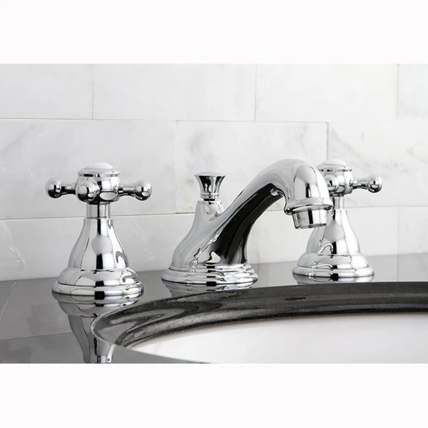 Kingston Brass Royale Classic Two Handle Deck Mount 8" to 16" Widespread Lavatory Faucet with Brass Pop-up