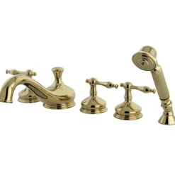 Kingston Brass Royale Classic Three Handle Roman Tub Filler with Hand Shower