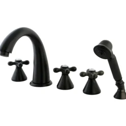 Kingston Brass Royale Three Handle Oil Rubbed Bronze Roman Tub Filler with Hand Shower
