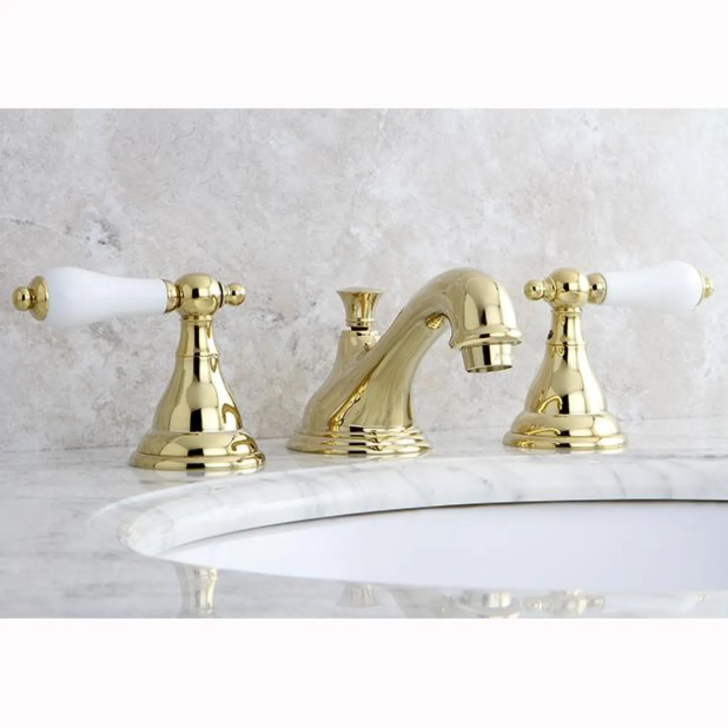 Kingston Brass Royale Three Hole Two Handle 8" to 16" Widespread Lavatory Faucet with Brass Pop-up