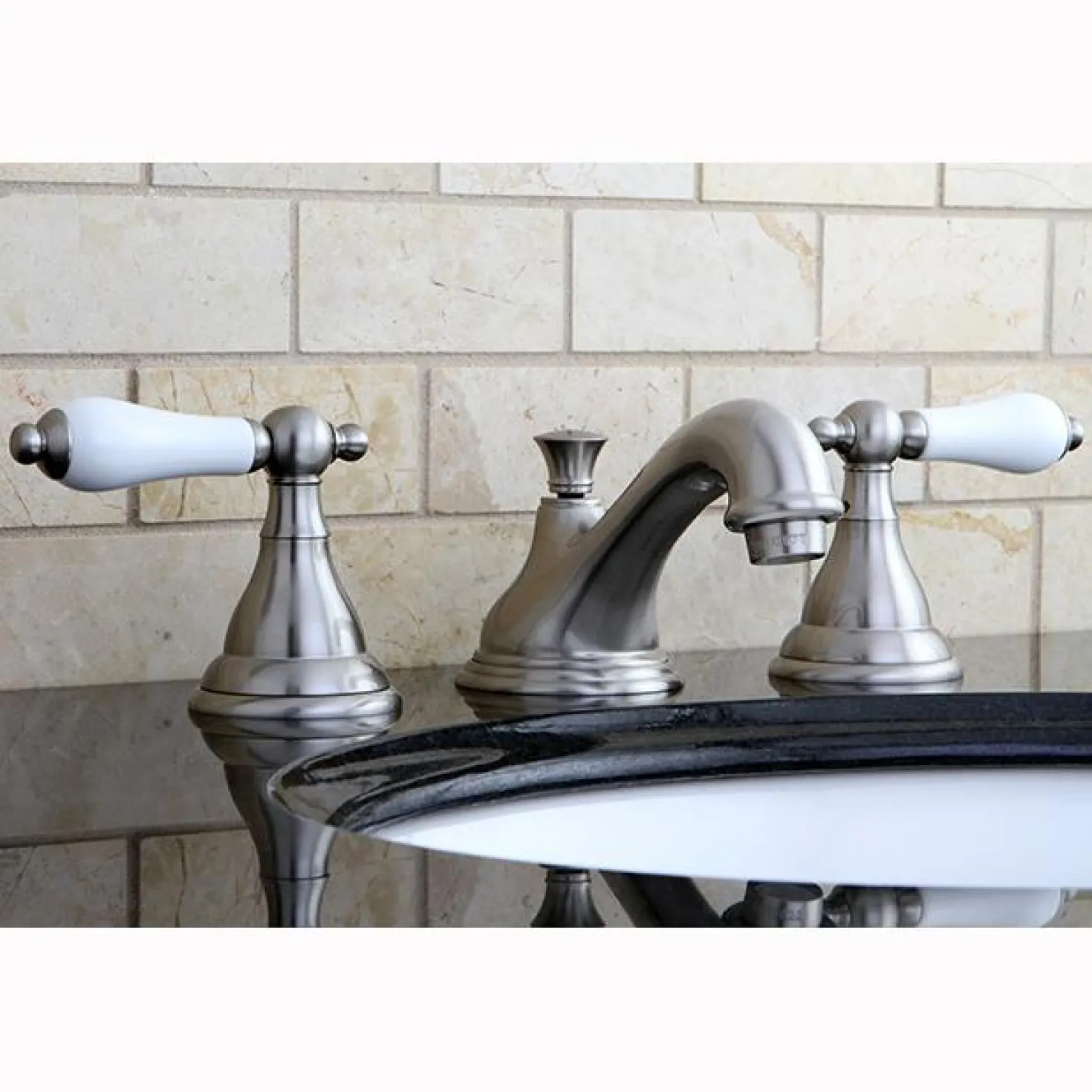 Kingston Brass Royale Three Hole Two Handle 8" to 16" Widespread Lavatory Faucet with Brass Pop-up