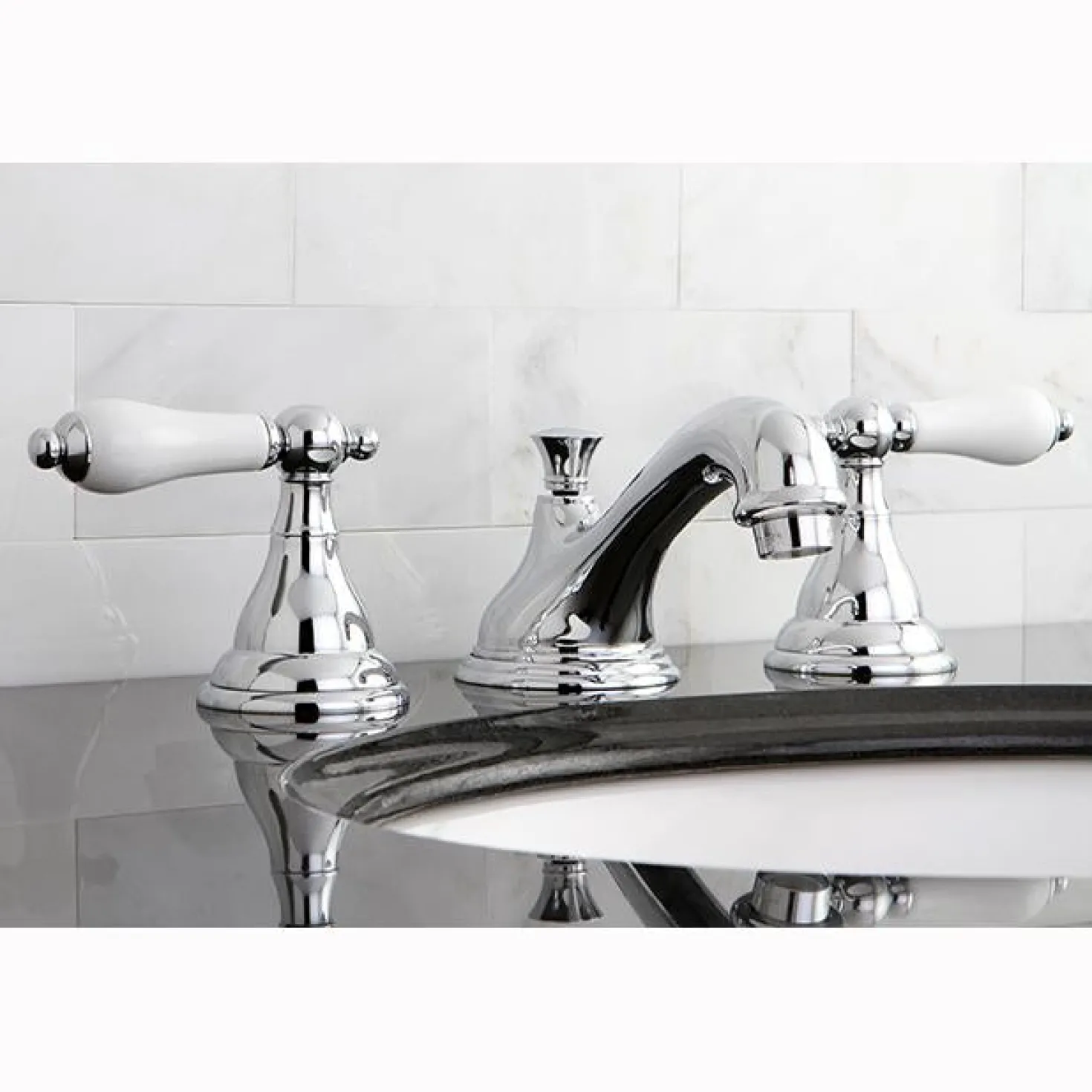 Kingston Brass Royale Three Hole Two Handle 8" to 16" Widespread Lavatory Faucet with Brass Pop-up