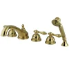Kingston Brass Royale Three Handle Roman Tub Filler with Hand Shower in Polished Brass