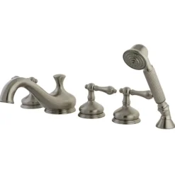 Kingston Brass Royale Three Handle Roman Tub Filler with Hand Shower in Satin Nickel