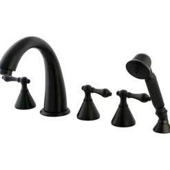 Kingston Brass Royale Three Handle Roman Tub Filler with Hand Shower in Oil Rubbed Bronze