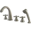 Kingston Brass Royale Three Handle Solid Brass Roman Tub Filler with Hand Shower
