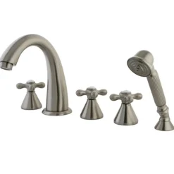 Kingston Brass Royale Three Handle Solid Brass Roman Tub Filler with Hand Shower