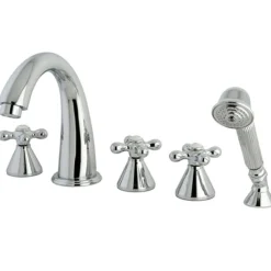 Kingston Brass Royale Three Handle Polished Chrome Roman Tub Filler with Hand Shower