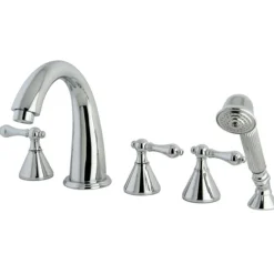 Kingston Brass Royale Three Handle Roman Tub Filler with Hand Shower in Polished Chrome
