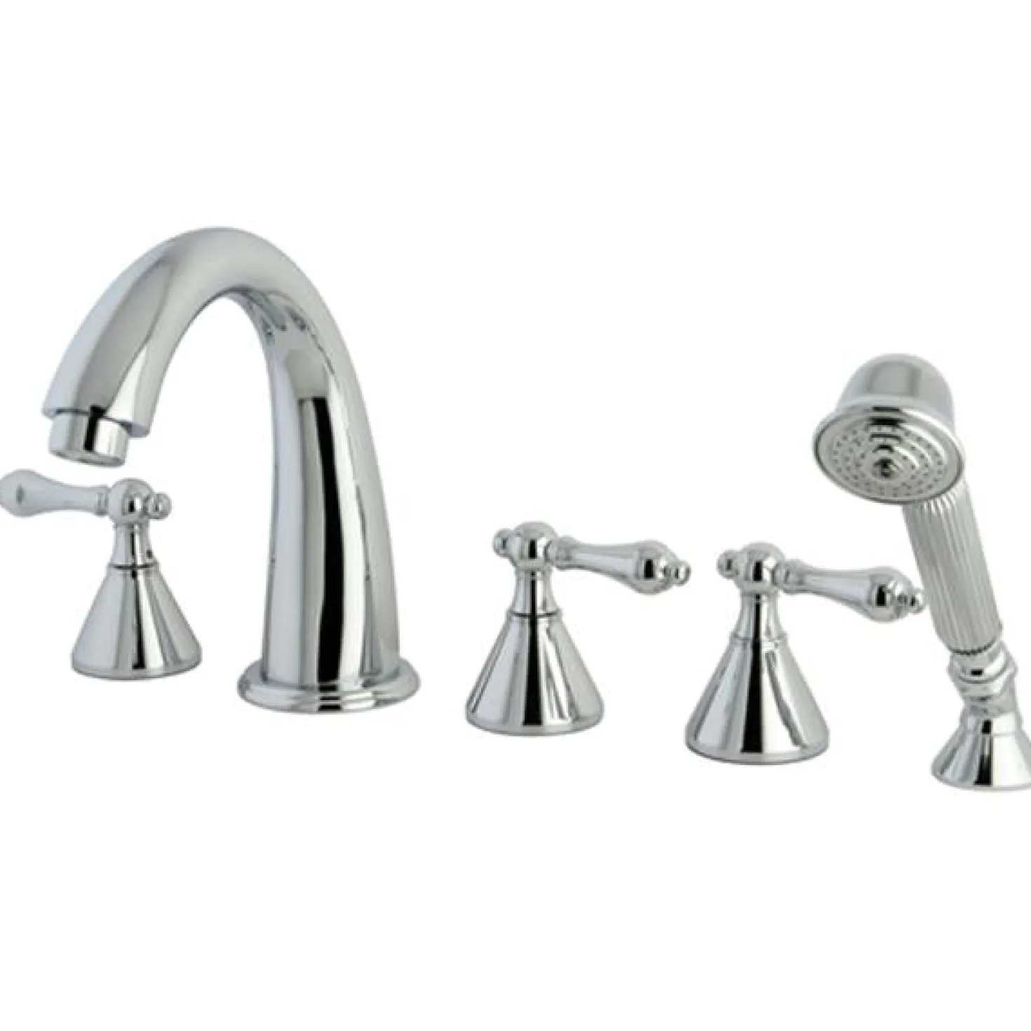 Kingston Brass Royale Three Handle Roman Tub Filler with Hand Shower in Polished Chrome
