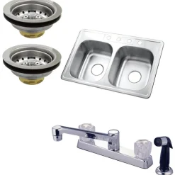 Kingston Brass Self-Rimming Double Bowl Kitchen Sink with Faucet