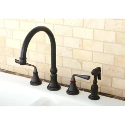 Kingston Brass Silver Sage 8" Deck Mount Kitchen Faucet with Brass Sprayer
