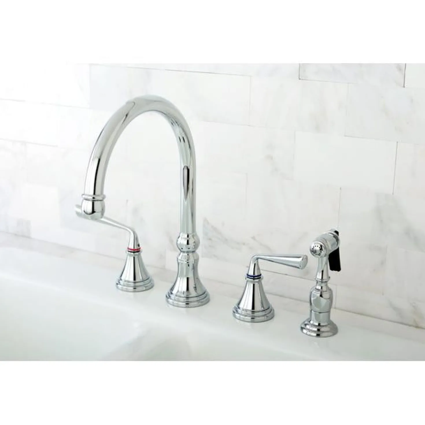 Kingston Brass Silver Sage 8" Deck Mount Kitchen Faucet with Brass Sprayer