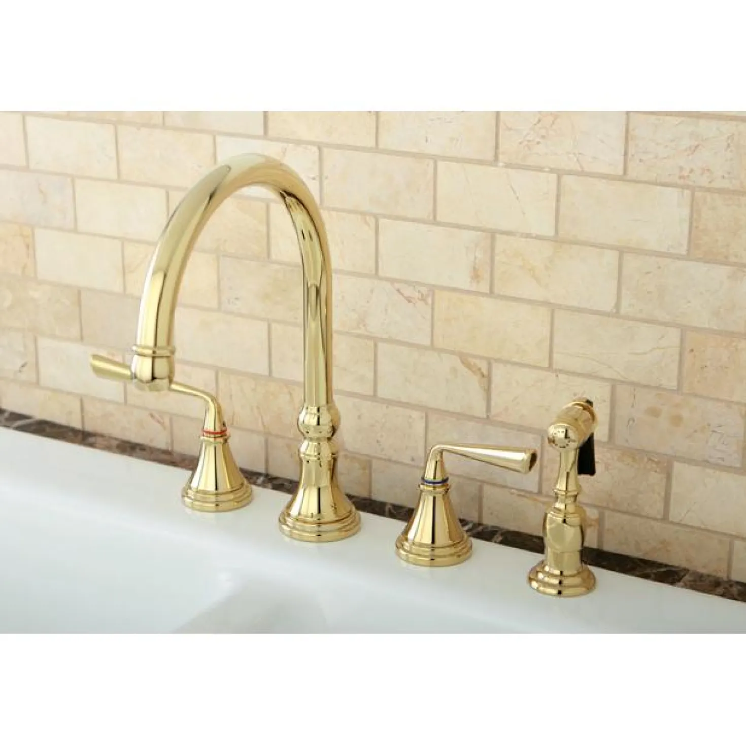 Kingston Brass Silver Sage 8" Deck Mount Kitchen Faucet with Brass Sprayer
