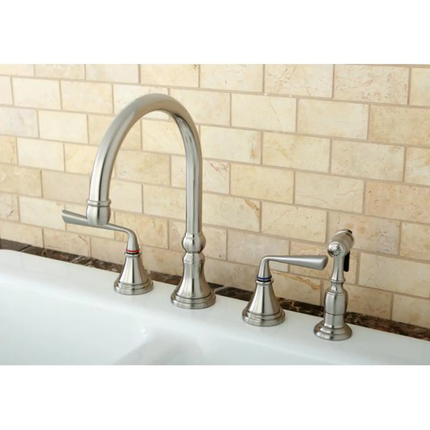 Kingston Brass Silver Sage 8" Deck Mount Kitchen Faucet with Brass Sprayer
