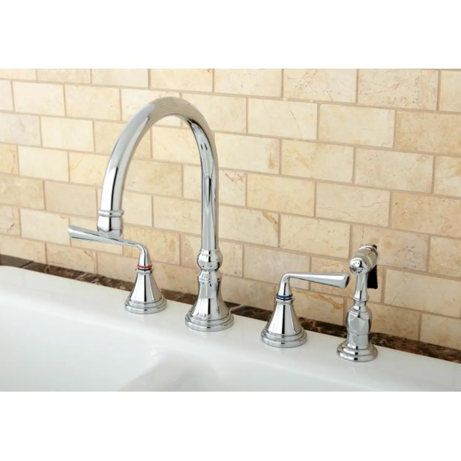 Kingston Brass Silver Sage 8" Deck Mount Kitchen Faucet with Brass Sprayer