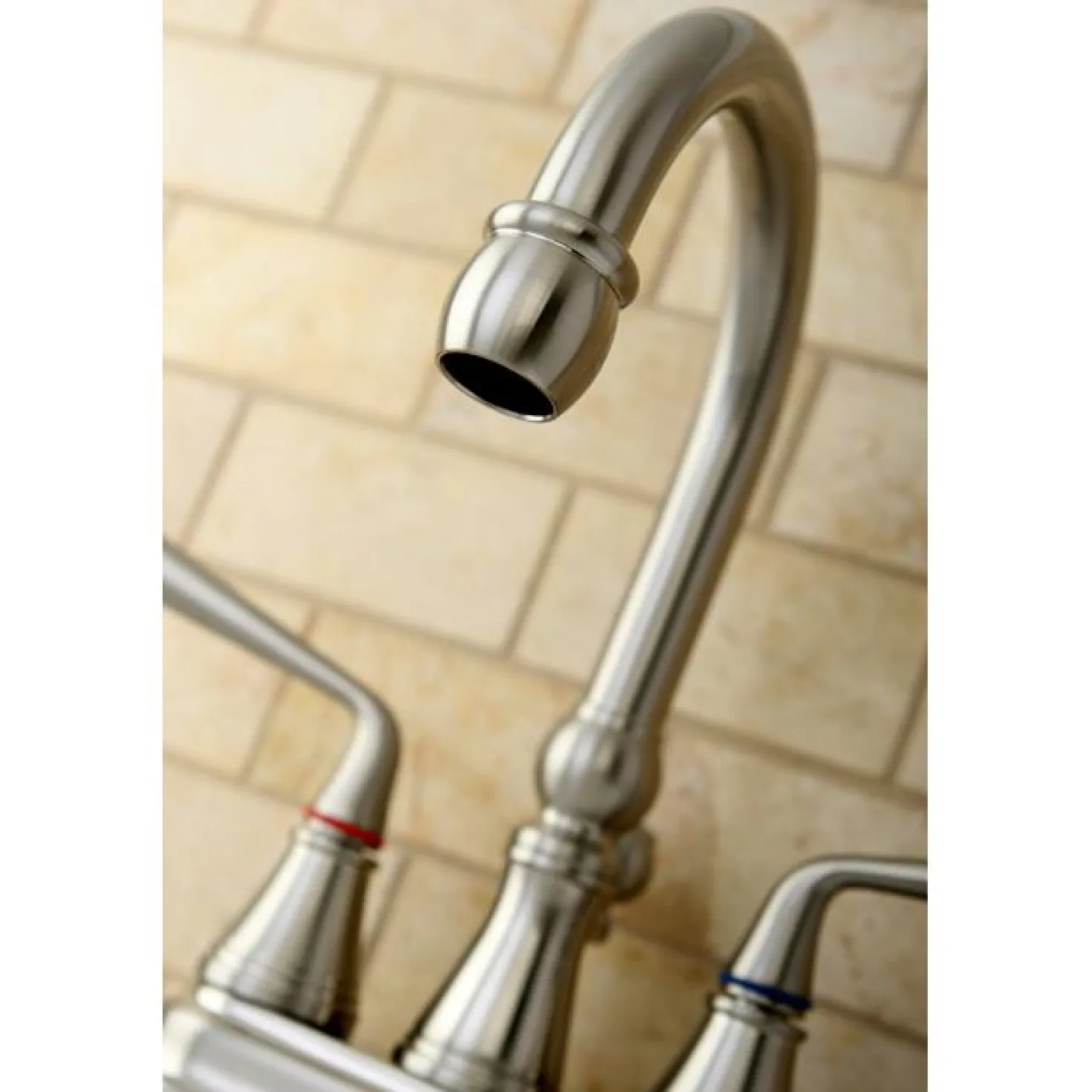 Kingston Brass Silver Sage Two Handle 4" Centerset Lavatory Faucet with Brass Pop-up in Satin Nickel