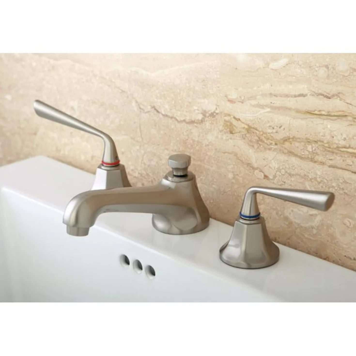 Kingston Brass Silver Sage Two Handle Three Hole 8" to 16" Widespread Lavatory Faucet with Brass Pop-up