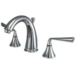 Kingston Brass Silver Sage Two Handle Deck Mount 8" to 16" Widespread Lavatory Faucet with Brass Pop-up