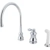 Kingston Brass Single Handle Widespread Kitchen Faucet with Non-Metallic Sprayer and Metal Lever Handle