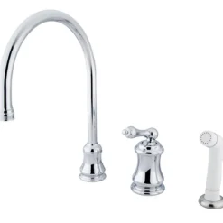Kingston Brass Single Handle Widespread Kitchen Faucet with Non-Metallic Sprayer and Metal Lever Handle