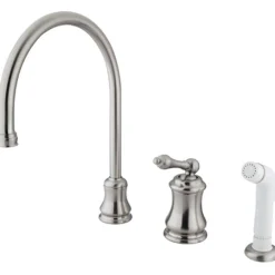 Kingston Brass Single Handle Widespread Kitchen Faucet with Non-Metallic Sprayer and Metal Lever Handle