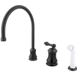 Kingston Brass Single Handle Widespread Kitchen Faucet with Non-Metallic Sprayer in Oil Rubbed Bronze