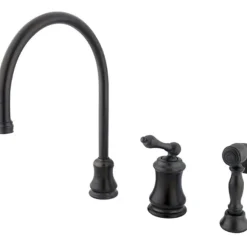 Kingston Brass Single Handle Widespread Kitchen Faucet with Brass Sprayer in Oil Rubbed Bronze