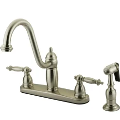 Kingston Brass Templeton Double Handle 8" Kitchen Faucet with Brass Sprayer