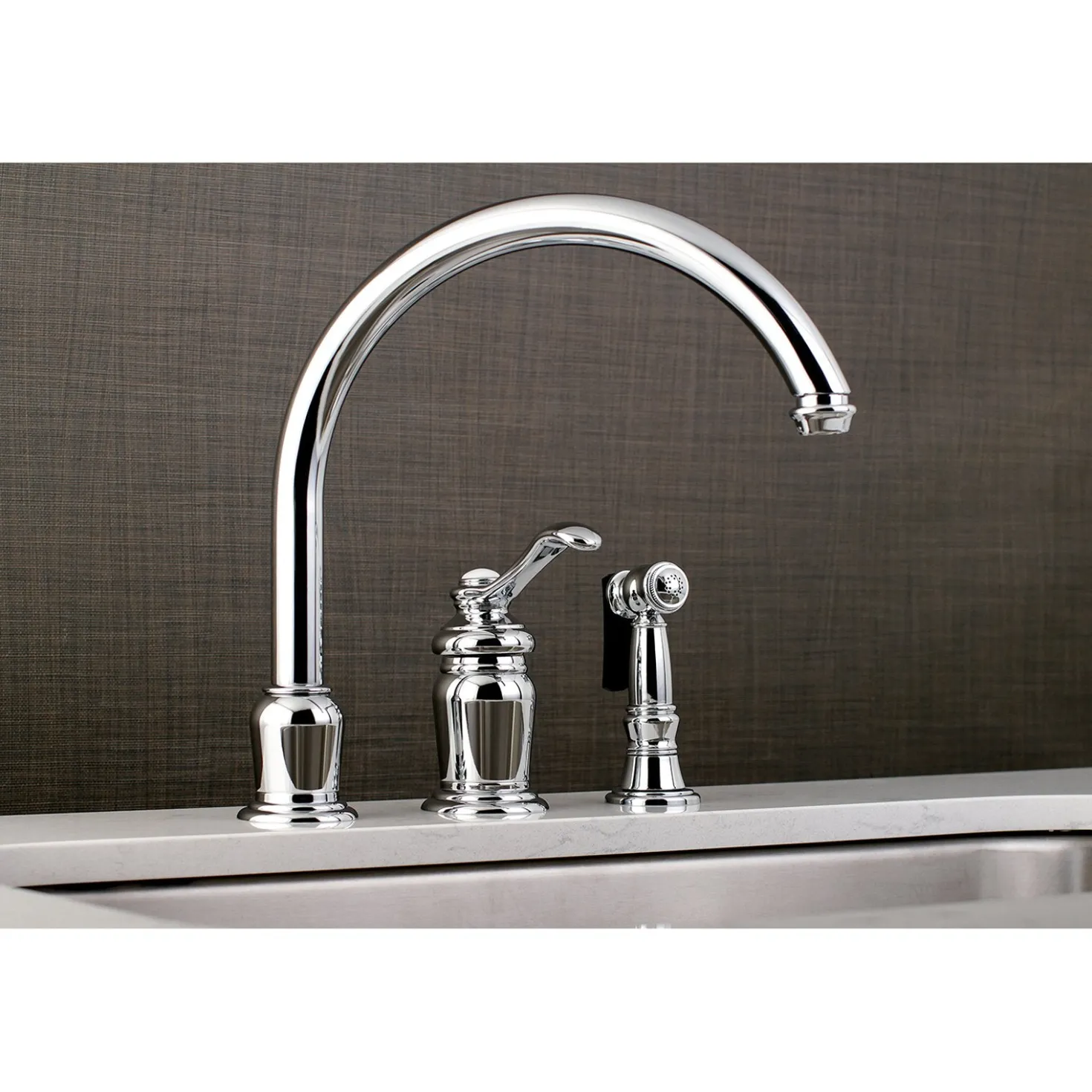 Kingston Brass Templeton Single Handle High Spout Kitchen Faucet with Brass Sprayer