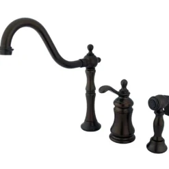 Kingston Brass Templeton Single Handle Widespread Kitchen Faucet with Brass Sprayer in Oil Rubbed Bronze
