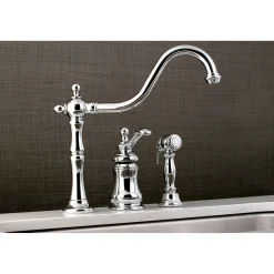 Kingston Brass Templeton Single Handle Widespread Kitchen Faucet with Brass Sprayer