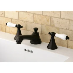 Kingston Brass Three-Hole 8-Inch Widespread Bathroom Faucet with Brass Pop-Up