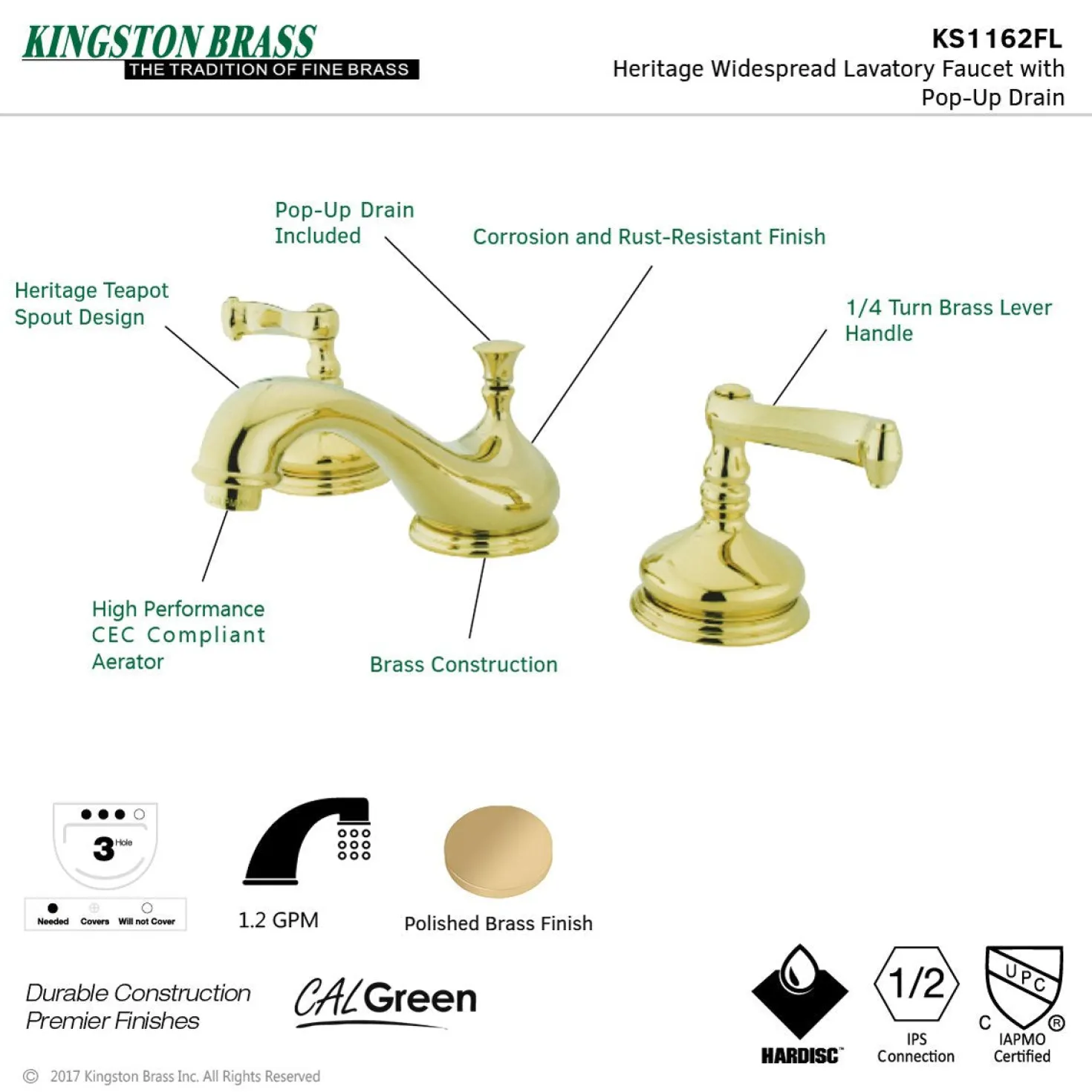 Kingston Brass Three-Hole 8-Inch Widespread Bathroom Faucet