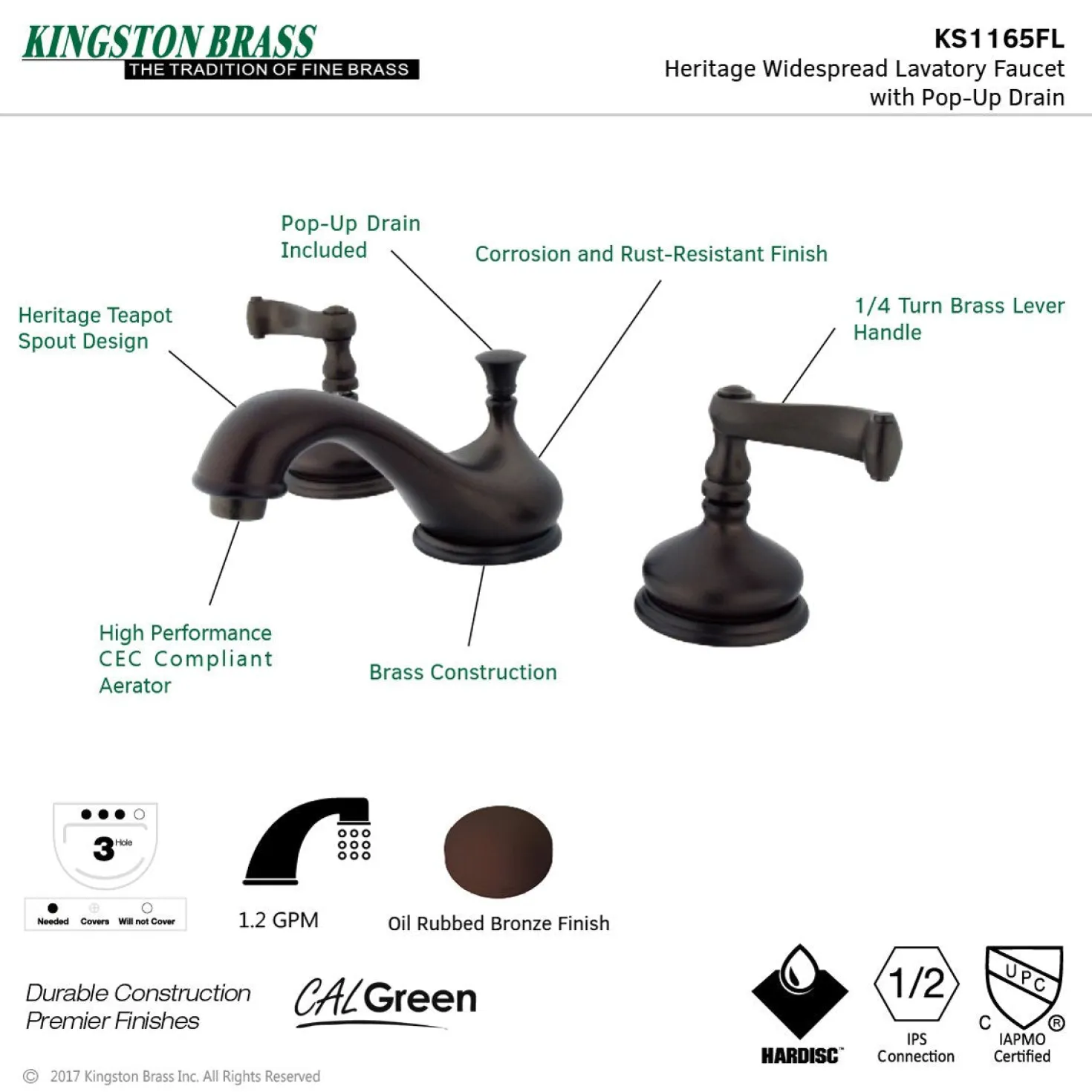 Kingston Brass Three-Hole 8-Inch Widespread Bathroom Faucet