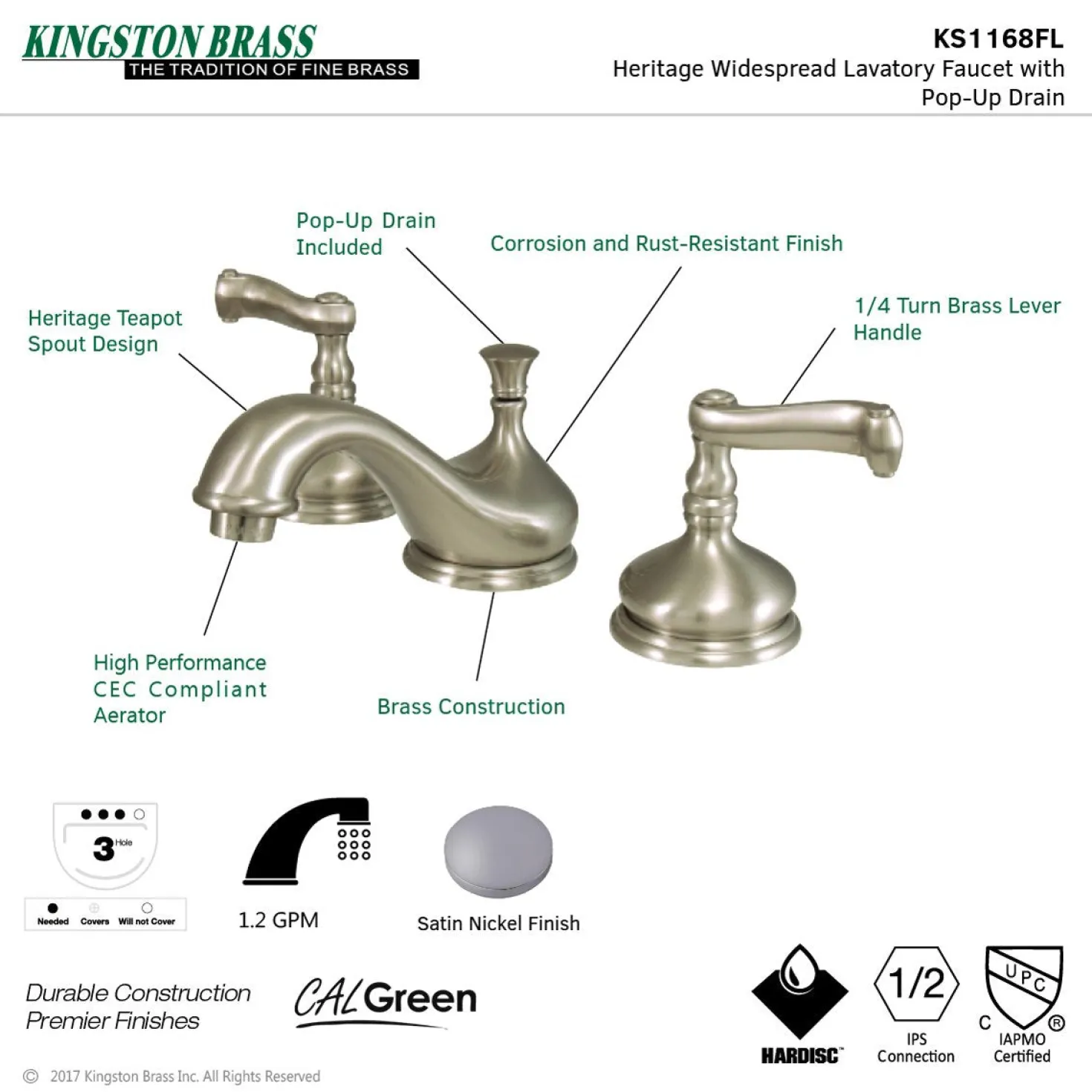Kingston Brass Three-Hole 8-Inch Widespread Bathroom Faucet