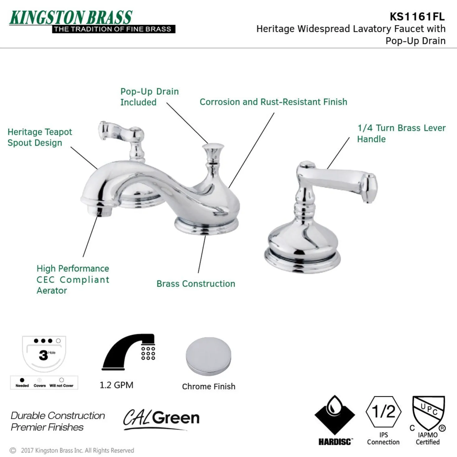 Kingston Brass Three-Hole 8-Inch Widespread Bathroom Faucet