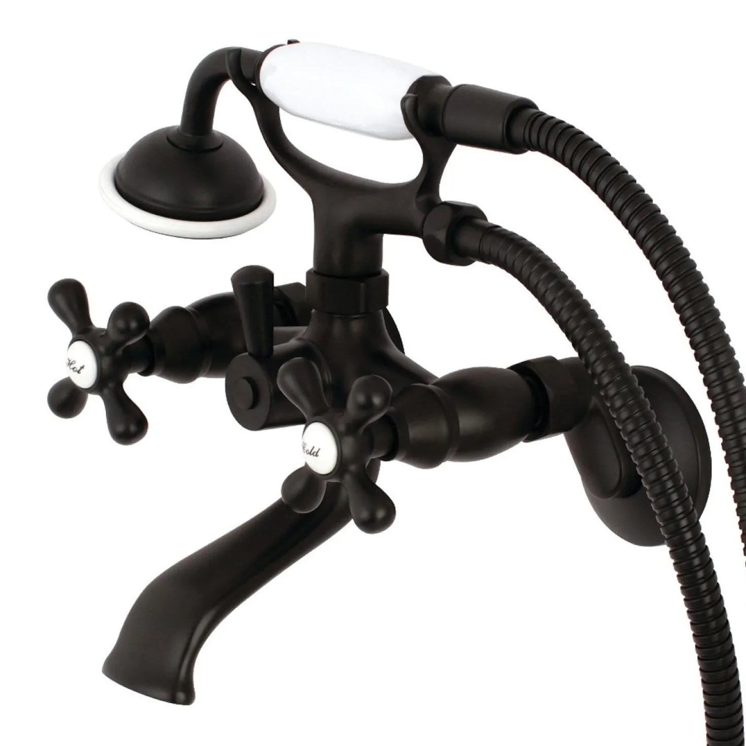 Kingston Brass Tub Wall Mount Clawfoot Tub Faucet with Hand Shower