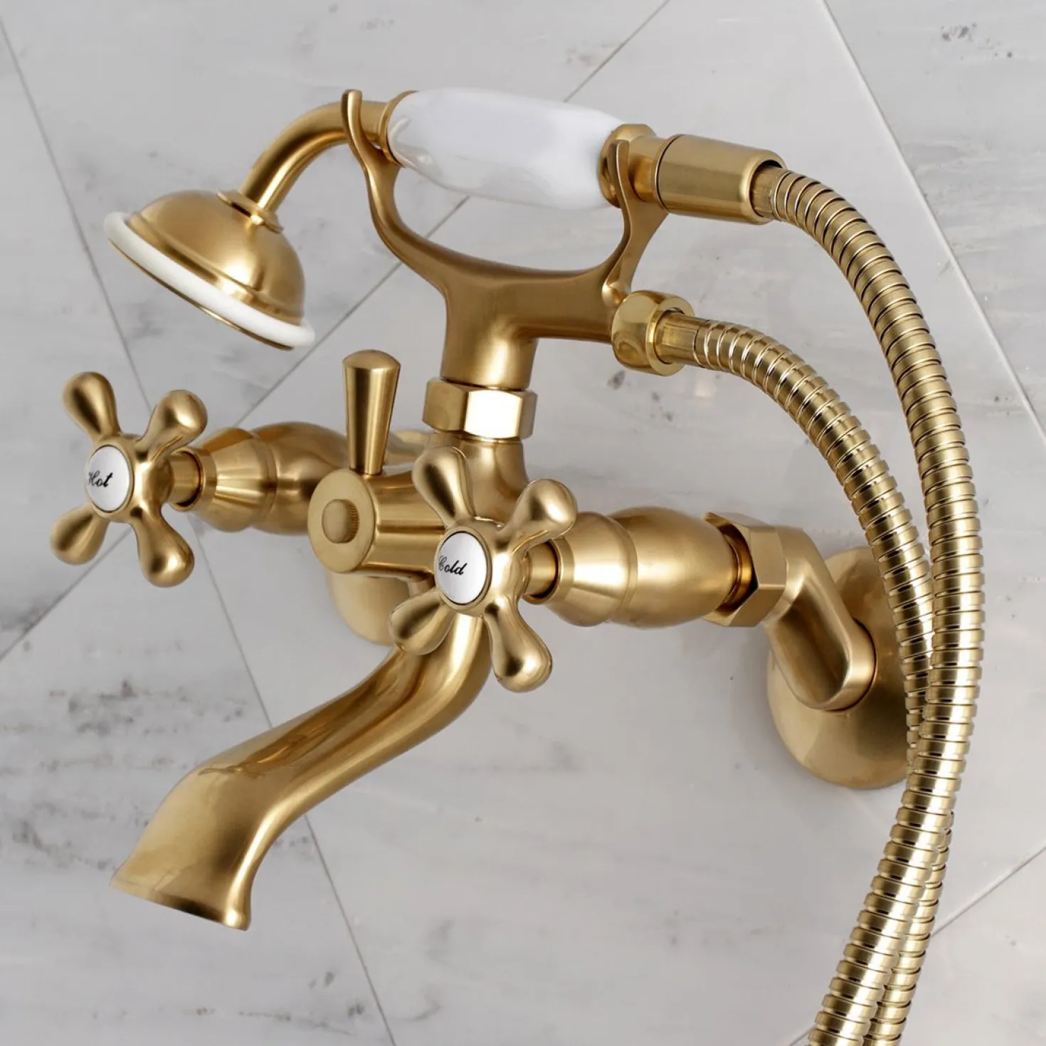 Kingston Brass Tub Wall Mount Clawfoot Tub Faucet with Hand Shower