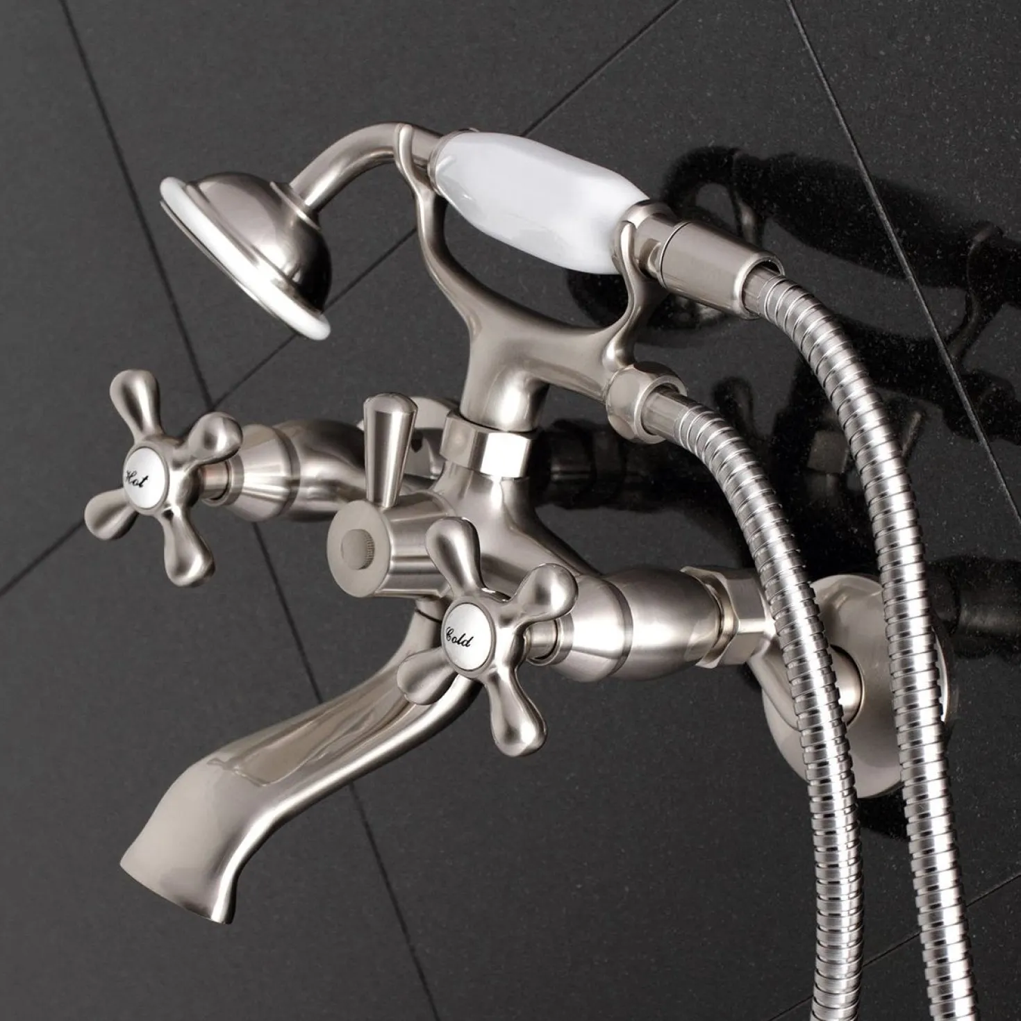 Kingston Brass Tub Wall Mount Clawfoot Tub Faucet with Hand Shower