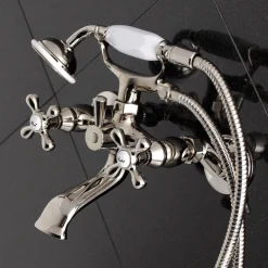 Kingston Brass Tub Wall Mount Clawfoot Tub Faucet with Hand Shower