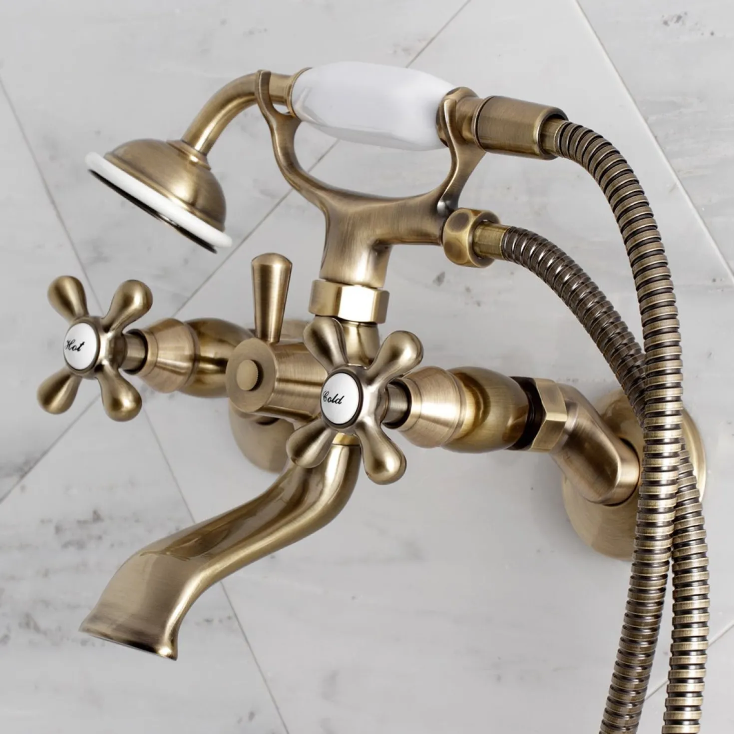 Kingston Brass Tub Wall Mount Clawfoot Tub Faucet with Hand Shower