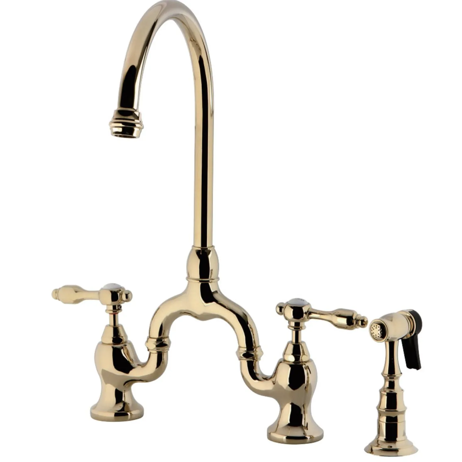Kingston Brass Tudor Bridge Deck Mount Kitchen Faucet with Brass Sprayer