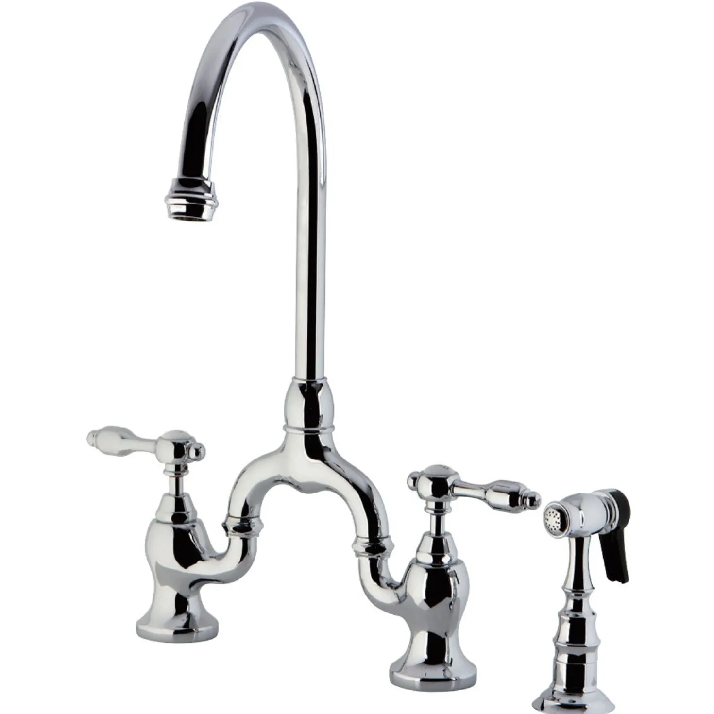 Kingston Brass Tudor Bridge Deck Mount Kitchen Faucet with Brass Sprayer