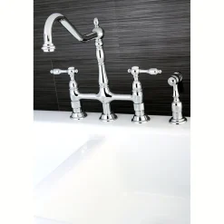 Kingston Brass Tudor Bridge Kitchen Faucet with Brass Sprayer