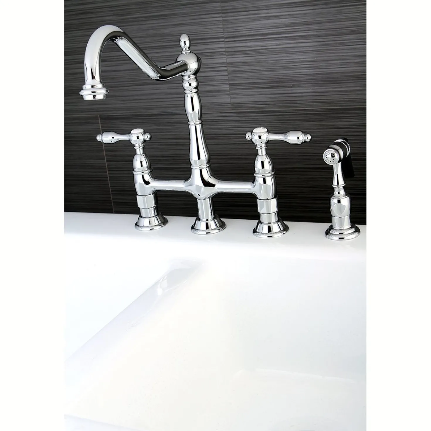 Kingston Brass Tudor Bridge Kitchen Faucet with Brass Sprayer