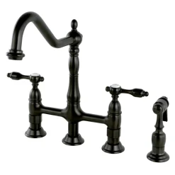 Kingston Brass Tudor Bridge Kitchen Faucet with Brass Sprayer